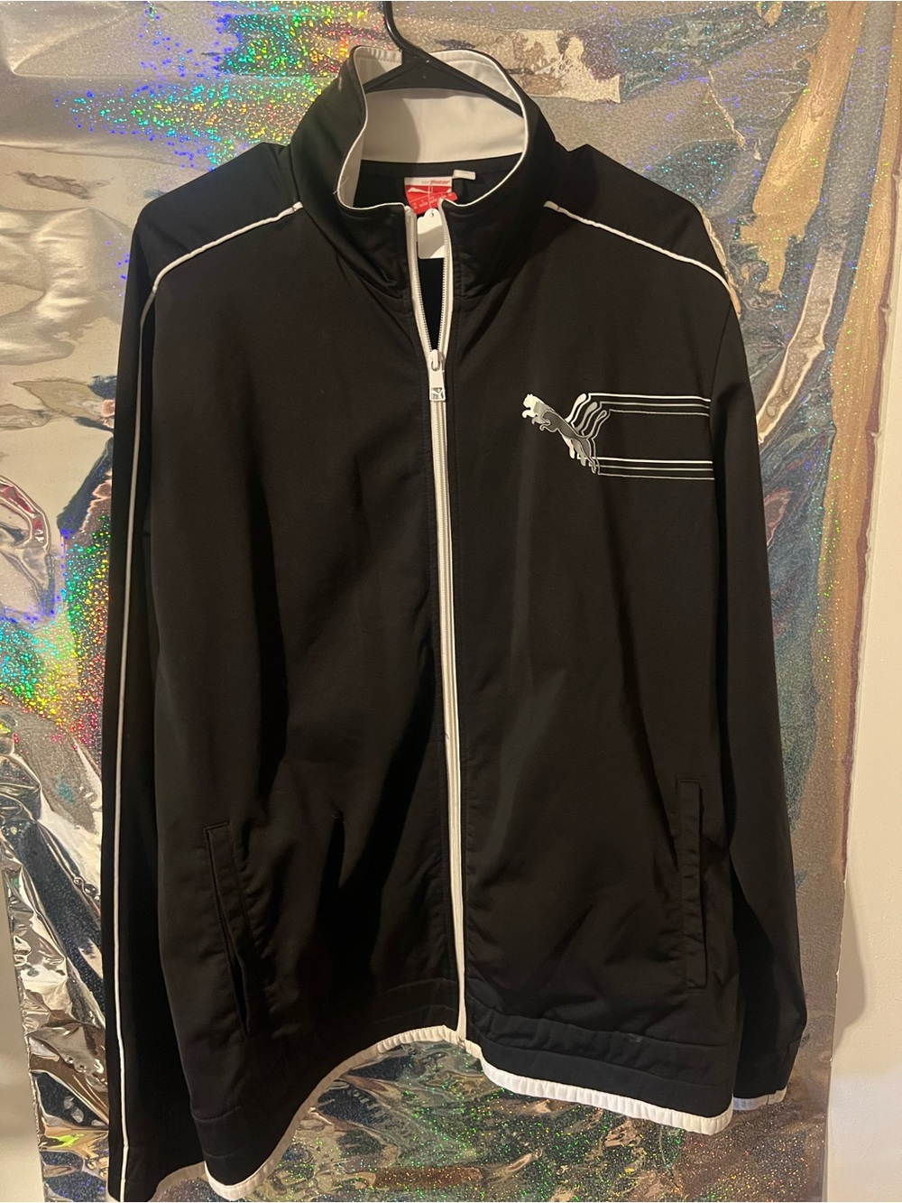 Puma Black Track Jacket with White Piping